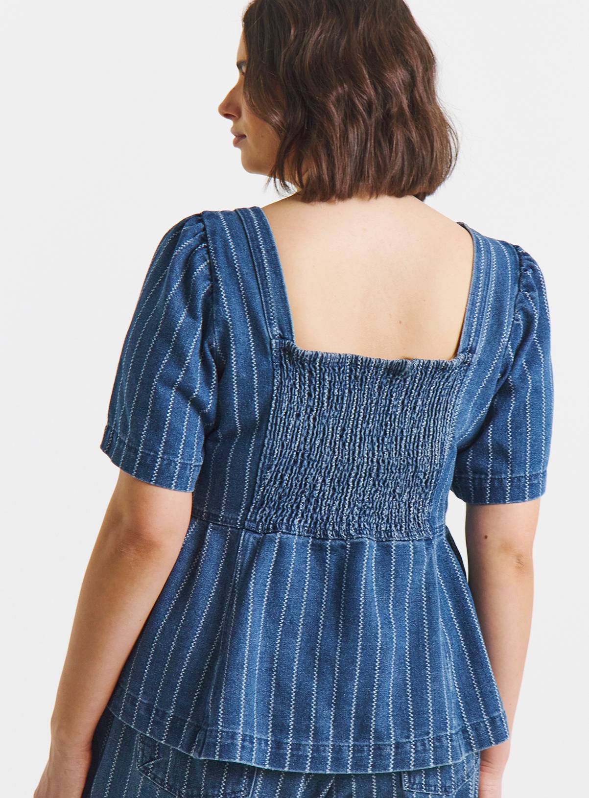 SIMPLY BE Blue Jacquard Denim Stripe Top Co-Ord 26 - Image 2